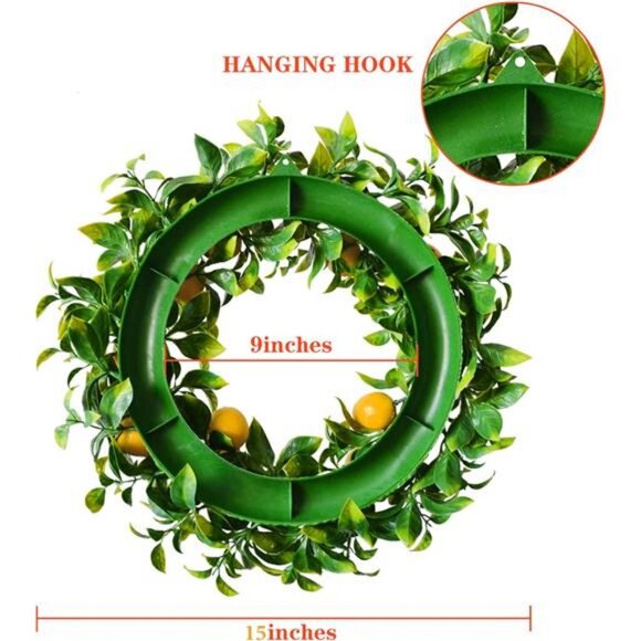 Lemon Wreath for Front Door, 15 Inch Artificial Door Wreath with Boxwood - Picture 2 of 7